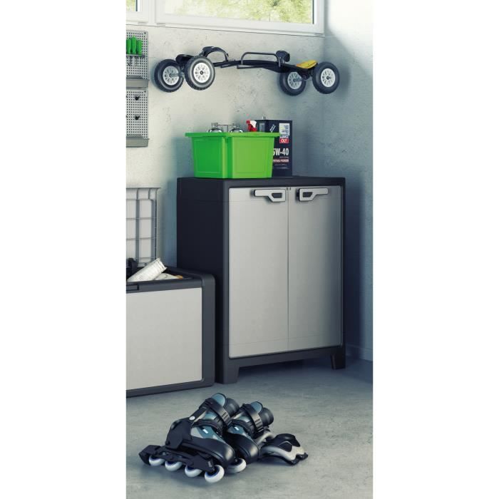 Armoire Basse Keter Moby - 80x44x100cm Anthracite - Rangement Résine étagères Modulables Pour Garage/cuisine