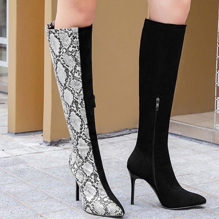 Automne Et Hiver Couleur De Couture Bottes Talons Fins Femmes