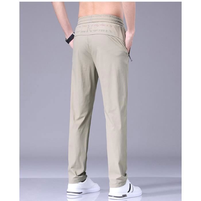 Pantalon Homme Été Léger Stretch Respirante Regular Fit Coupe Droite Casual  Taille Elastiquee Kaki