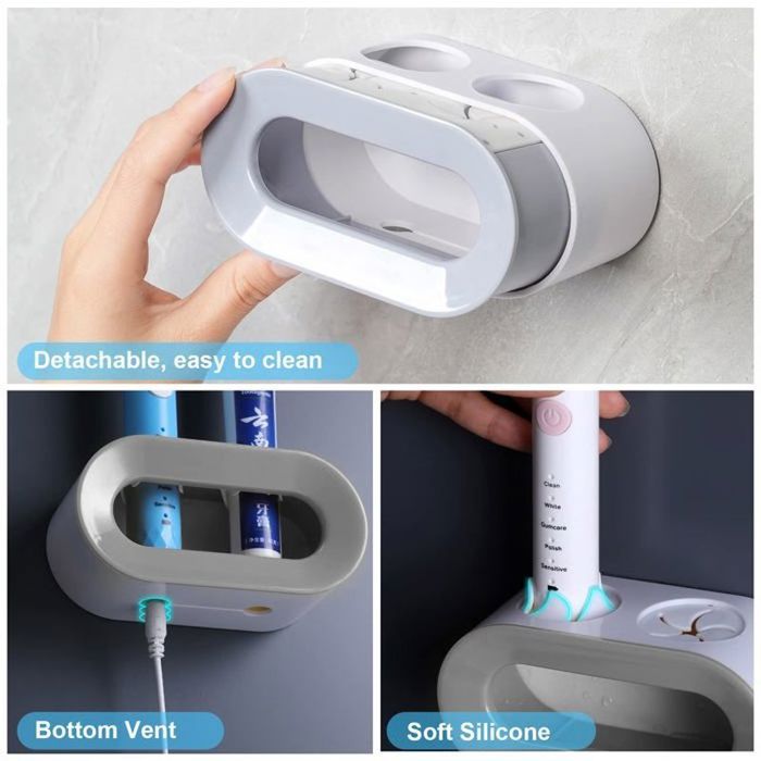 Porte-Brosses à Dents Électriques Et Manuelles - Organisateur Salle De Bain Gris Avec Compartiments Amovibles, Vidange Et Anti-Dérapant