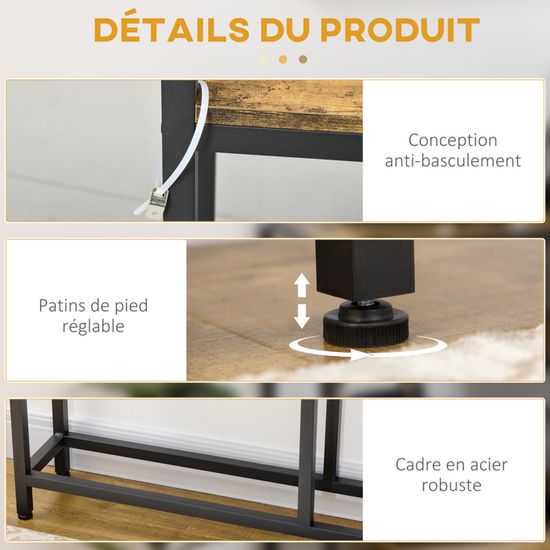 Table Console Industrielle HOMCOM - 120x75cm, Bois Noyer, 2 Niches + Étagerie Basse