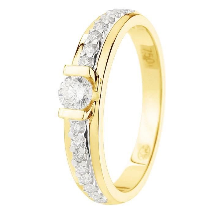 MONTE CARLO STAR - Solitaire en Or Jaune 18 Carats et Diamants Accompagné - Femme