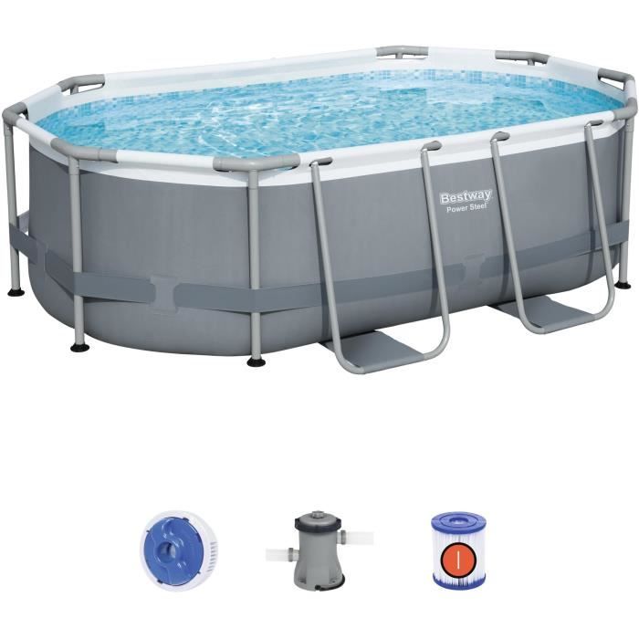 bestway piscine hors sol power steel ovale 305 x 200 x 84 cm filtre a cartouche diffuseur chemconnect cdiscount jardin
