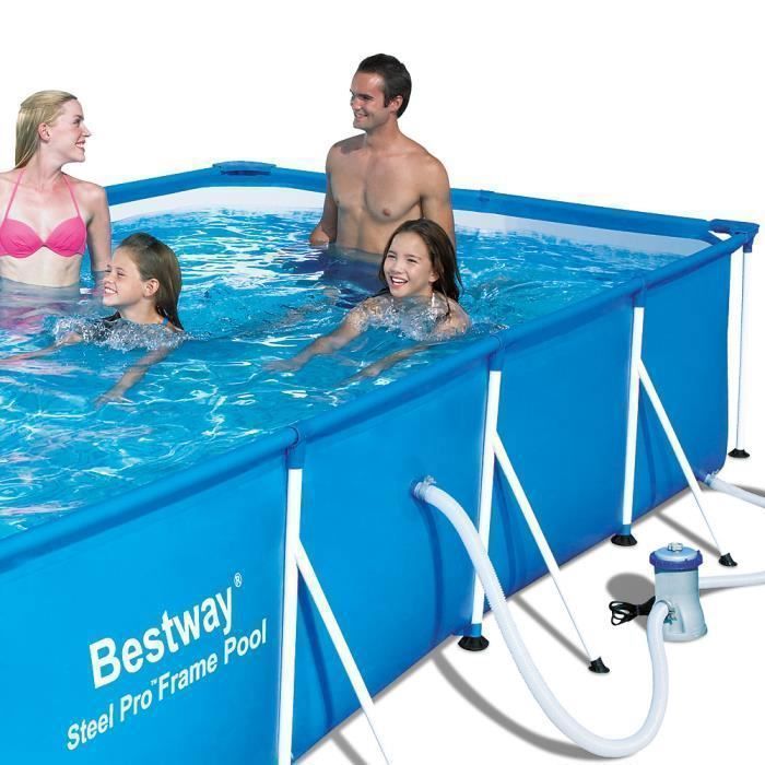 COSTWAY Piscine Hors Sol Rectangulaire 300x207x66 Cm - Cadre Métal, Filtration Incluse - Pour Famille