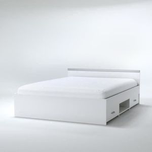 Cadre de lit 140x190 cm avec sommier et rangements blanc - SALEM