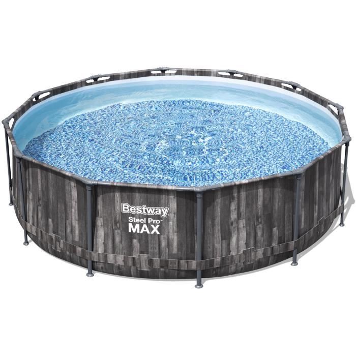 BESTWAY Piscine hors sol SteelPro Max ronde Décor bois, 366 x 100 cm, filtre à cartouche, échelle, d