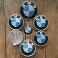 KIT 7 Badge Embleme LOGO BMW Fibre de Carbone Bleu blanc- Capot82mm +Coffre74mm+ Volant 45mm+ 4 Cache Jante 68mm-0