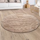 Paco Home Tapis Shaggy Tapis De Salon Fausse Fourrure Poil Long Moelleux Monochrome Beige 160 cm rond