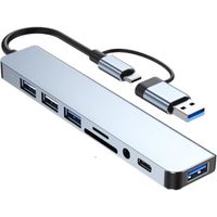 Hub USB 3.0 2.0 US-C Hub 8 Ports Adaptateur USB C 8 en 1 Port USB Multiple pour PC avec Lecteur de Carte SD,TF,Ports Audio-é.[D623]