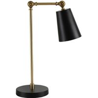 Lampe de table style néo-rétro - lampe de bureau - douille E27 40W max. - pied corps articulé métal doré, abat-jour conique noir