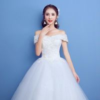 44 robe de mariée nouvelle one-shoulder coréenne slim fit plus size robe de mariée florale jupe bouffante H07