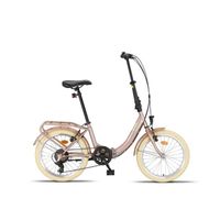PACTO EIGHT - vélo pliant - 6 vitesses Shimano - freins sur jante - cadre en acier - entrée basse - unisexe - haute qualité - rose