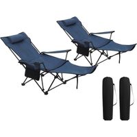 WOLTU 2x Chaise de Camping Pliante, Fauteuil de Pêche avec Appui-tête, Chaise de Plage avec sac de Transport, Bleu CPS8148bl-2
