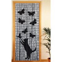 Rideau bambou, rideau de porte, Chat et Papillon, rideau mouche 90x200 cm