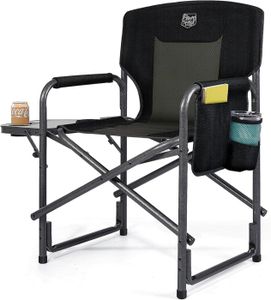 CHAISE DE CAMPING Noir Chaise de Directeur Pliable en Aluminium pour Camping et Camping - Charge maximale : 135 kg - avec Table d'appoint