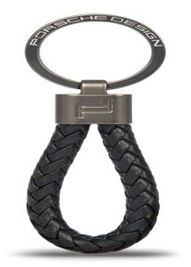 Porte-Clés Porsche Design Anthracite - Cuir 100%, Design Ovale, Neuf Avec Étiquettes