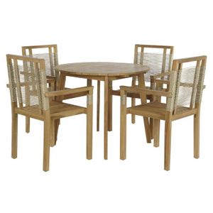 Ensemble table et chaise de jardin ensemble table + 4 chaises 100 x 100 x 76 cm teck corde