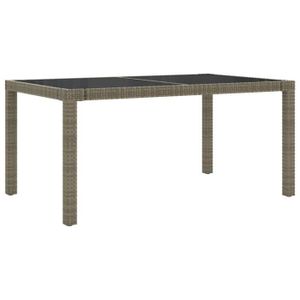 TABLE DE JARDIN  Table de jardin 150x90x75cm Verre trempé et résine tressée Gris-S17064