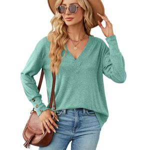 PULL Pull Femme Col V Manches Longues Avec Boutons Casu