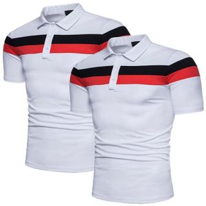 POLO Lot de 2 Polo Homme Été Fashion Couleur Contrasté Polo Manche Courte Casual Marque Luxe T-Shirt Hommes - Blanc-Blanc