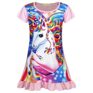 PYJAMA AmzBarley Chemise de Nuit Licorne Fille Enfant Pyjama d'Carnaval La Nuit Arc Ciel Chambre Robe du Soir Robes Vêtements pour Filles