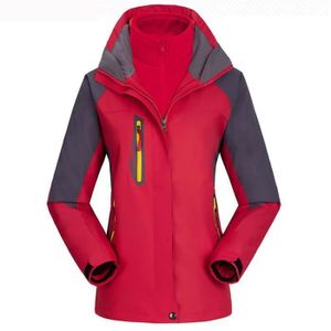 BLOUSON DE SKI Vestes de Ski Femme 3 en 1 Polaire Veste d'hiver Chaud avec Capuche Imperméable Coupe-Vent Outdoor Sport Randonnée Voyage- Rouge