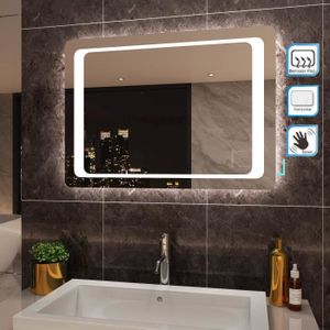 SIRHONA Miroir de Salle de Bain LED avec Prise, Fonction 3 températures de  Couleur, Anti-buée,dispositif bluetooth,affichage du temps,120x60cm