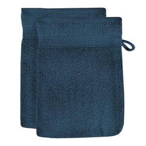GANT DE TOILETTE Lot de 2 gants de toilette en coton 500 gr/m2 LAGUNE bleu canard, par Soleil d'ocre