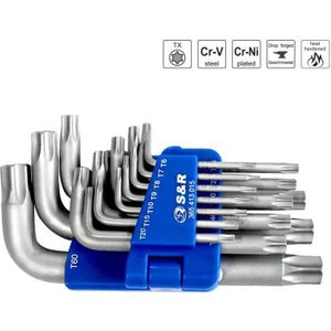 Cles Torx S&R Jeu de 15 Cles Males Allen-Torx professionnelles TX6 - TX60 
