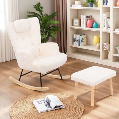 BTM Fauteuil a Bascule avec Repose Pied, Rocking Chair with Foot Rest Réglable