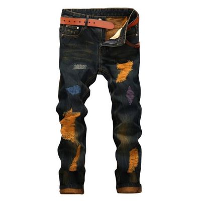 Hommes Jeans retro Coupe slim Denim a Trou Droit Imprime piece Pantalon en jean Ample Grande Taille sans ceinture Ancien 32W Ancien Cdiscount Pret a Porter