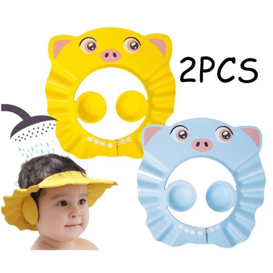 Bonnet De Douche Bébé OSDUE – Lot De 2 (rouge + Jaune), Taille Réglable 53-66 Cm – Protège Yeux Et Oreilles Pendant Le Shampooing