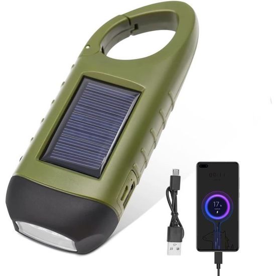 Lampe Torche Dynamo Solaire LED - Rechargeable, Urgence, Manivelle