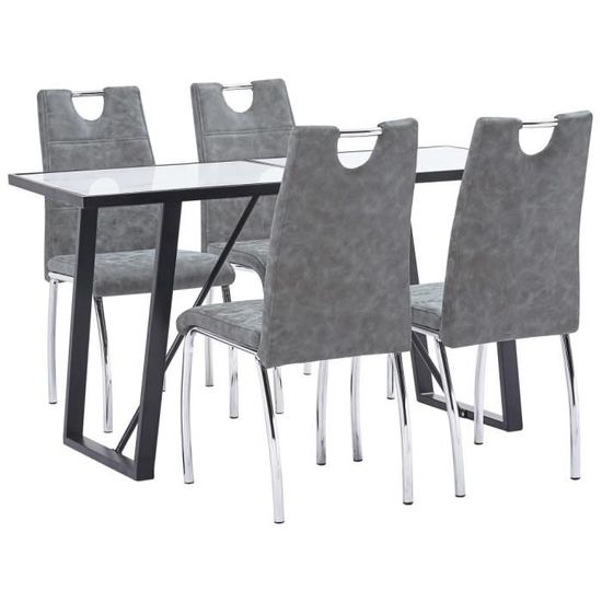 ''Joli7786Parfait Ensemble table à manger de 4 à 6 personnes + 4 chaises - Contemporain - Ensemble de Salle à Manger Mobilier Gris S