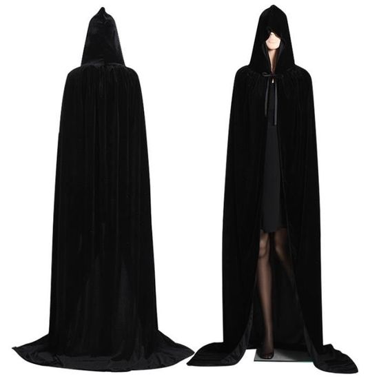 Cape à Capuchon Longue En Velours Pour Déguisement | Adulte Unisexe - Noir | Halloween, Carnaval, Noël - 8