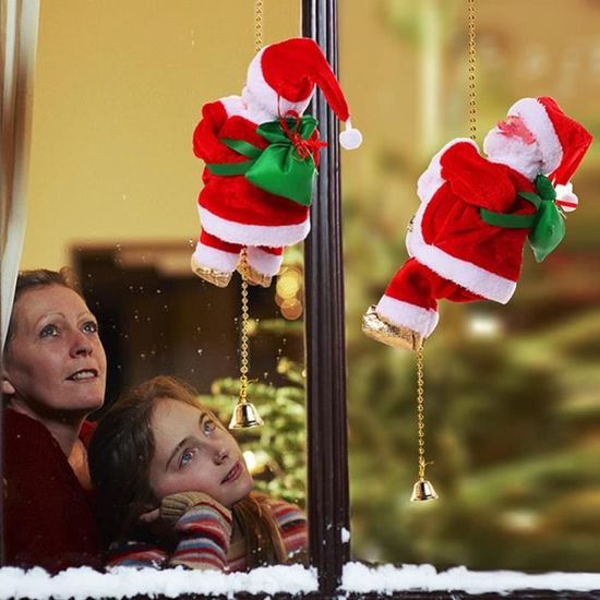 Père Noël électrique Grimpeur avec Musique, Père Noël Peluche Poupée Decoration Santa Claus Doll Figurine Noel Deco La Créativité