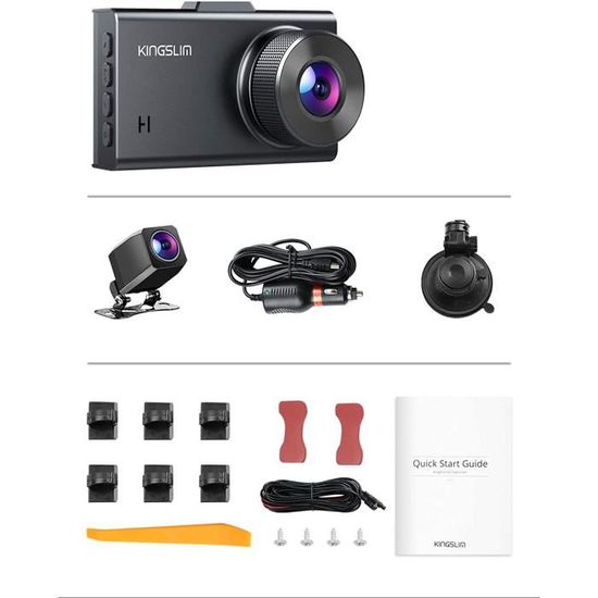 Dual Dashcam Caméra Voiture D2 2.5K Avec 3"IPS Grand Ecran et 340°FOV Max à 128GO Enregistreur Conduite Embarquée - Kingslim