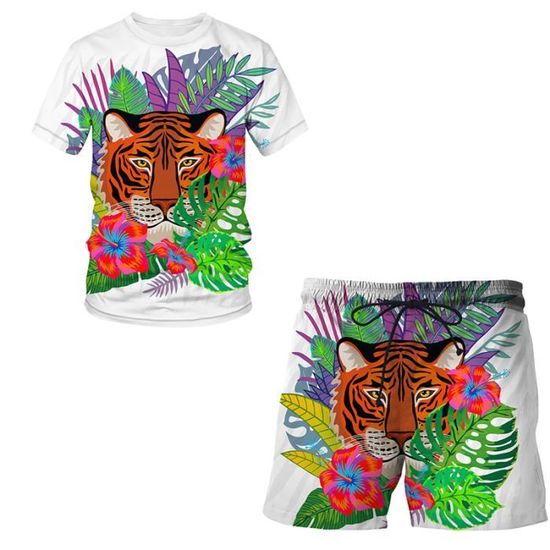Ensemble T-shirt + Short Homme – Coupe Ample Respirante – Idéal Sport, Maison, Plage – Élastique Taille Et Cordon – Deux Pièces Décontractées