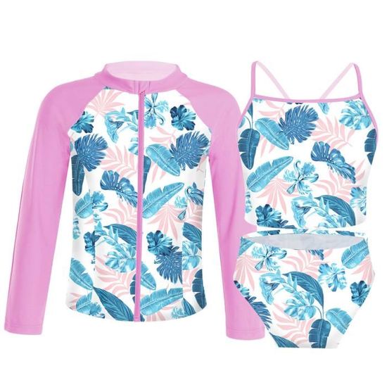 Inlzdz Maillot de Bain 3 Pièces Fille Enfant Natation Tankini Plage