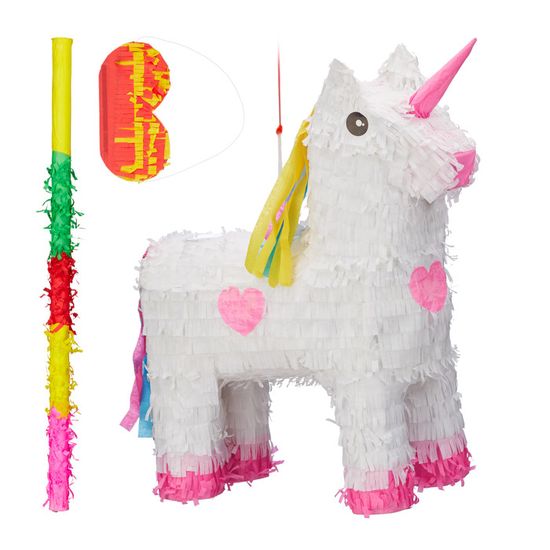 Relaxdays Einhorn Pinata - 54cm Partypinata Mit Stab & Maske Für Kindergeburtstag