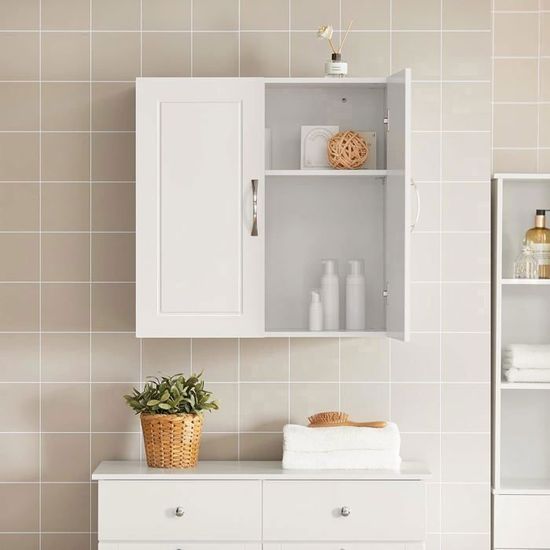 Armoire Murale Salle De Bain Avec Miroir SoBuy BZR134-NG - 60x20x49.5cm Gris - Rangement Suspendu