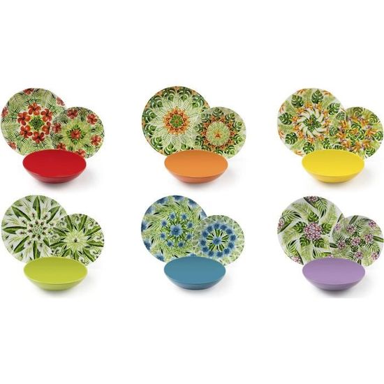 Service De Vaisselle Excelsa Eze Sur Mer – 12 Pièces Porcelaine – Assiettes Plates, Creuses Et à Dessert – Multicolore
