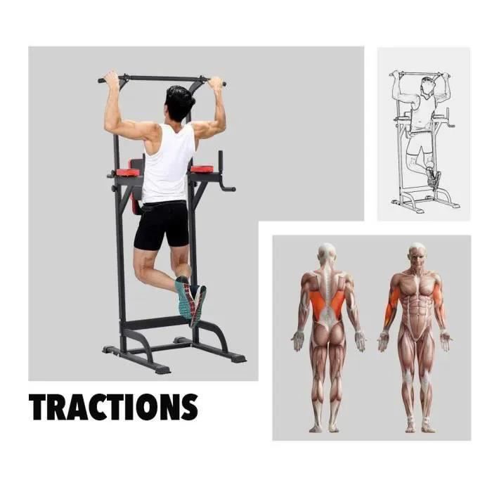 Station de Musculation Multifonction dips Barre de Traction Acier Noir Rouge