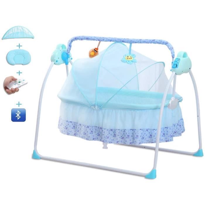 Berceau électrique de bébé, balançoire de bébé intelligente, avec minuterie, mousquetaire de la naissance à 24 mois(bleu)