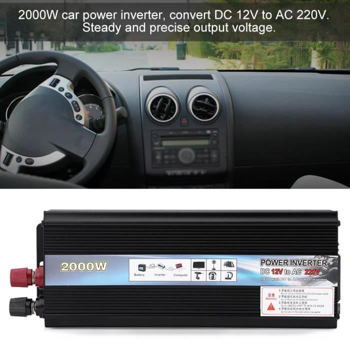 Adaptateur chargeur 2000W DC 12V à AC 220V convertisseur puissance voiture USB noir -MEY