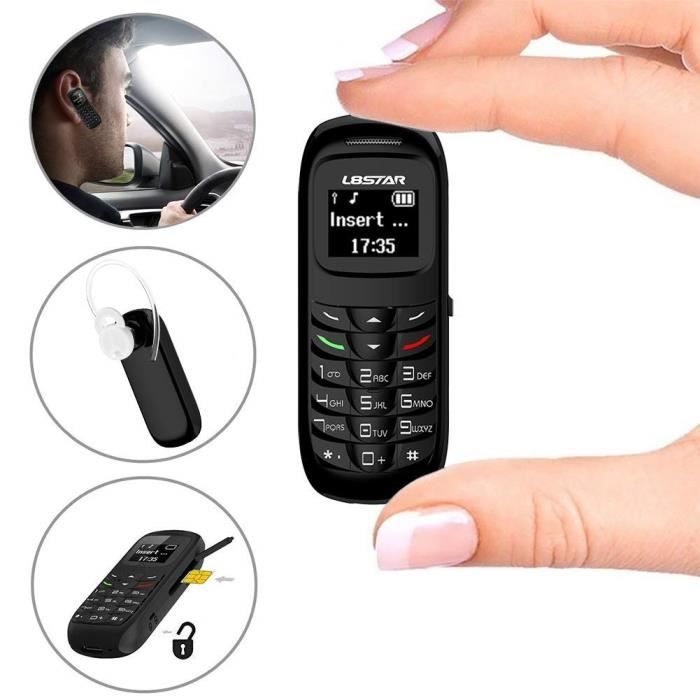 L8star Mini téléphone portable mobile BM70 GSM Bluetooth Dialer Headset Ecouteur Support Carte SIM 0,66 pouces (Noir)