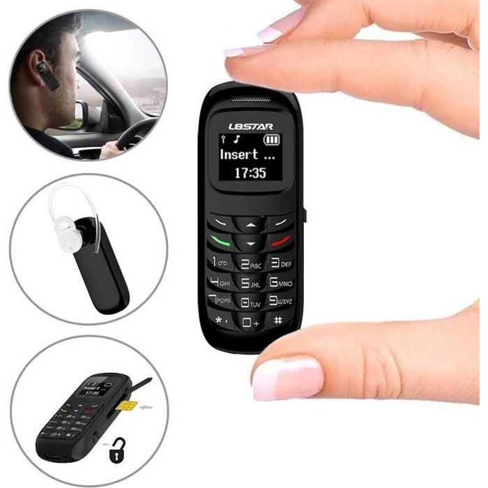L8star Mini téléphone portable mobile BM70 GSM Bluetooth Dialer Headset Ecouteur Support Carte SIM 0,66 pouces (Noir)