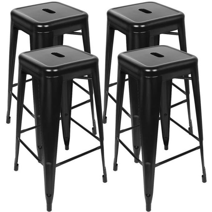 4 Tabouret Haut avec Repose-Pied Confortable, Tabourets de Bar Métal Design Industriel