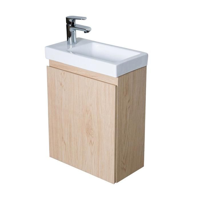 Meuble lave-mains décor chêne LISA avec robinet noir