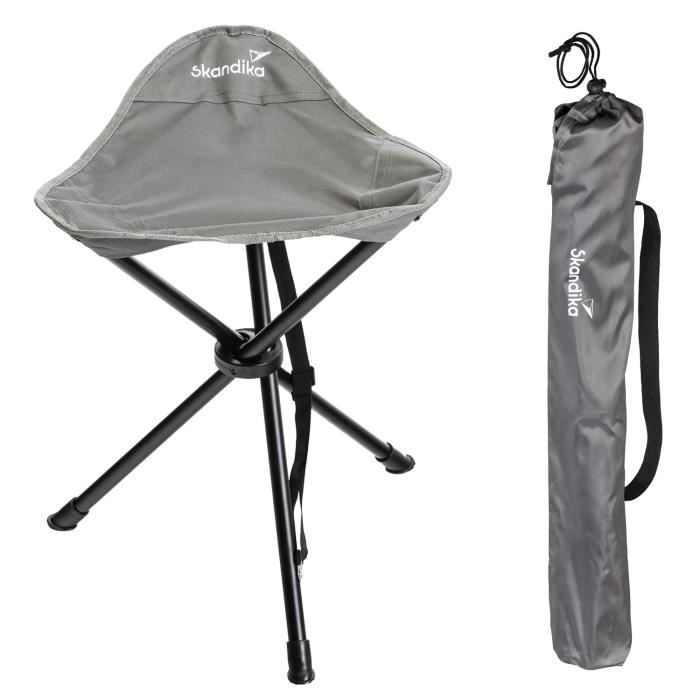skandika Companion - Tabouret Pliant pliabe pour Camping pêche randonnée Pique-Nique - Sac de Transport - Poids Max. 130 kg - Gris